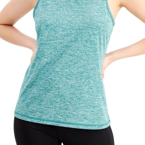 ID IDEOLOGY Women'Essentials Heathered Keyhole-Back Tank Top shirt tropical surf - Picture 2 of 13